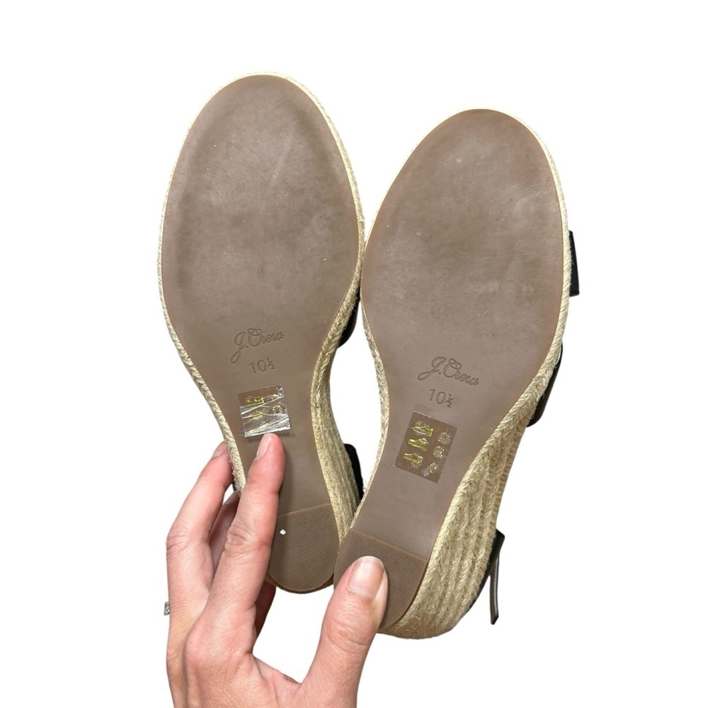 New Box J. crew black leather espadrille wedge size 10.5 open toe preppy an870 - Picture 6 of 6